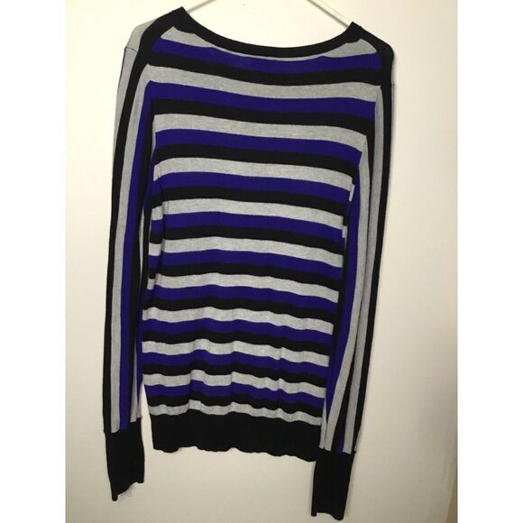 Worthington Womens Large Tall LT Sweater Boat neck Pullover Blue/Gray Stripped - Picture 7 of 11